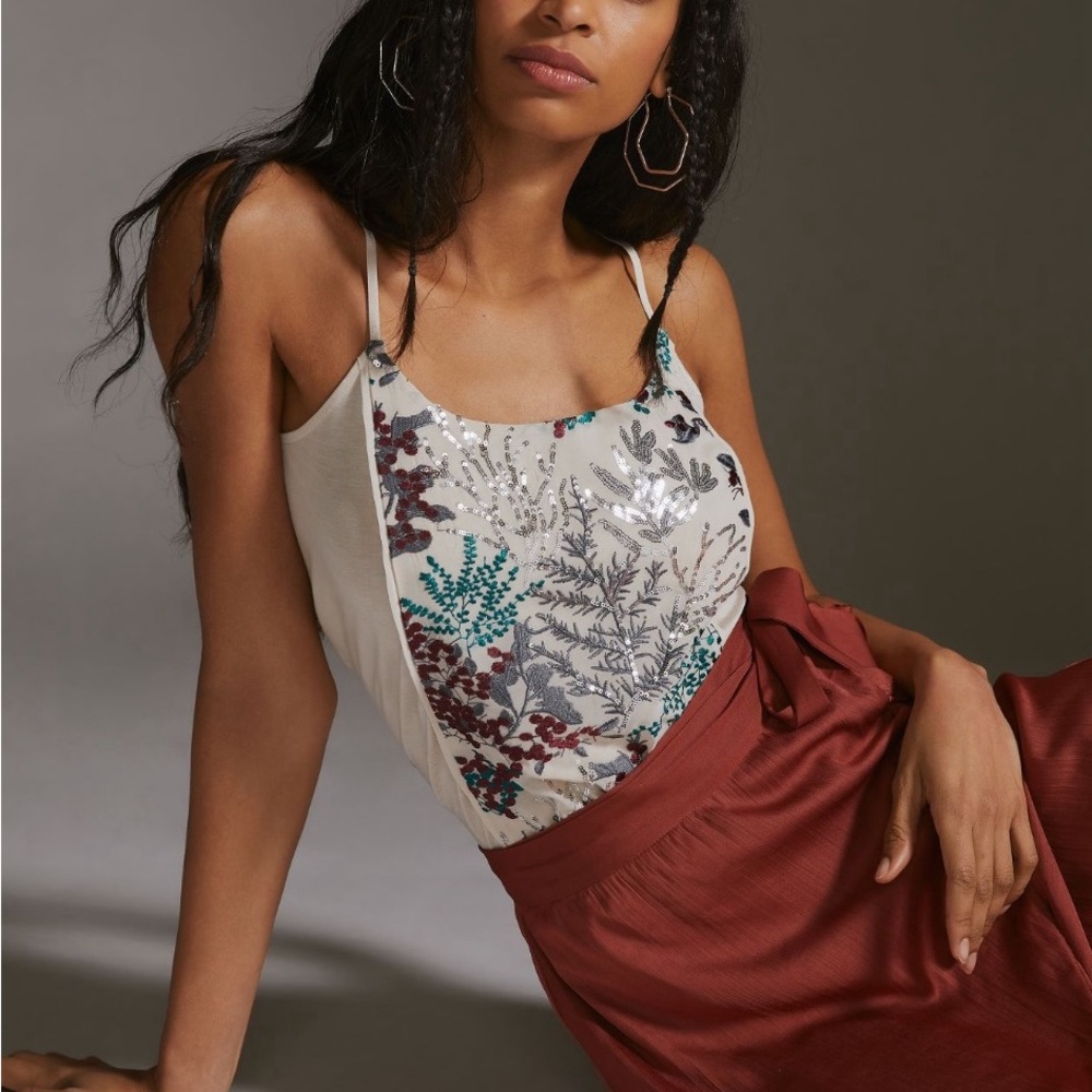 Anthropologie Floral Embroidered Women's Top - Cream